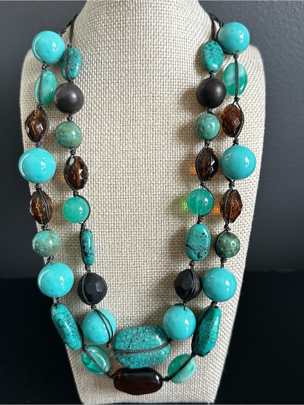 Turquoise Beaded Multi-Strand Necklace brown black womens necklace
